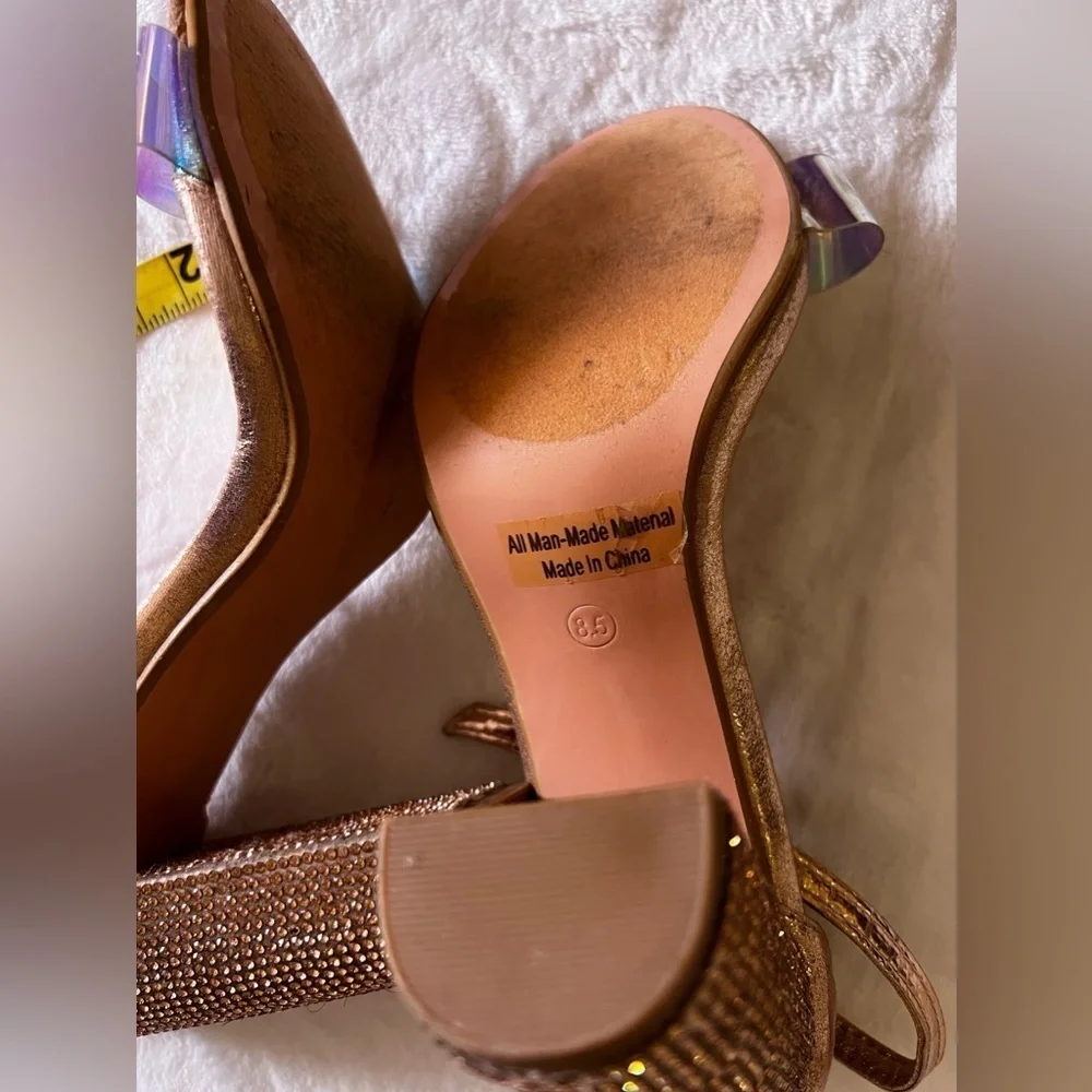 Bella Luna STAN Nude Champagne Bright Rhinestone Chunky Platform Mary Jane Heels